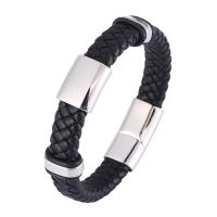 Microfiber PU Bracelet with 316 Stainless Steel Round silver color plated fashion jewelry 12mm Sold By PC