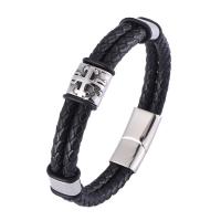 Leder Armband, mit 316 Edelstahl, rund, silberfarben plattiert, Modeschmuck & unterschiedliche Länge der Wahl, keine, 12mm, verkauft von PC