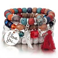 Houten armbanden, Hout, met Elastische draad & Zinc Alloy, silver plated, 4 stuks & mode sieraden & voor vrouw, meer kleuren voor de keuze, Lengte 18 cm, Verkocht door Stel