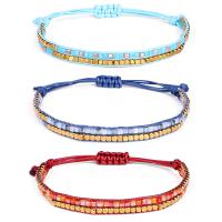 cordon de polyester bracelet, avec Seedbead & laiton, Placage de couleur d'or, Réglable & bijoux de mode & multicouche, plus de couleurs à choisir, Longueur 14-26 cm, Vendu par PC