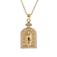 Kubieke Zirkoon Micro Pave Brass Ketting, Messing, gold plated, micro pave zirconia & voor vrouw, goud, 18x32mm, Lengte Ca 17.7 inch, Verkocht door PC