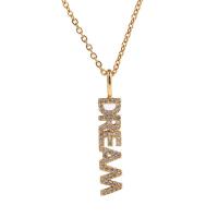 Cubic Zircon Micro Pave Brass Necklace Alphabet Letter gold color plated micro pave cubic zirconia & for woman gold Length Approx 17.7 Inch Sold By PC