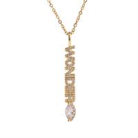 Cubic Zircon Micro Pave Brass Necklace Alphabet Letter gold color plated micro pave cubic zirconia & for woman gold Length Approx 17.7 Inch Sold By PC