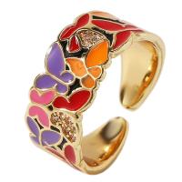 Žalvarinis Cuff Finger Ring, aukso spalva padengtas, Reguliuojamas & mikro nutiesti kubinių Zirconia & moters & emalė, multi-colored, 18mm, Pardavė nustatyti