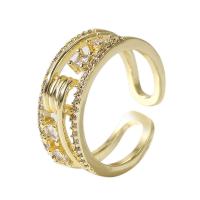 Cubic Zirconia Micro Pave Brass Ring gold color plated Adjustable & micro pave cubic zirconia & for woman & hollow gold 17mm Sold By PC