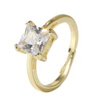 Kubisk Zircon Mässing Finger Ring, guldfärg pläterade, Justerbar & micro bana cubic zirconia & för kvinna, guld, 17mm, Säljs av PC