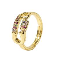 Kubieke Circonia Micro Pave Brass Ring, Messing, gold plated, Verstelbare & micro pave zirconia & voor vrouw, multi-gekleurde, 17mm, Verkocht door PC