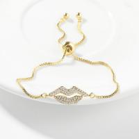 Messing armband met micro-paved kubieke zirconia's, Lip, gold plated, micro pave zirconia & voor vrouw, goud, 220mm, Verkocht door PC