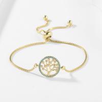 Messing armband met micro-paved kubieke zirconia's, Tree of Life, gold plated, micro pave zirconia & voor vrouw & hol, goud, 220mm, Verkocht door PC