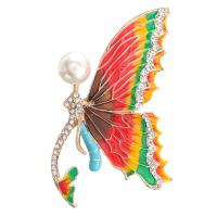 Glazuur broche, Zinc Alloy, met Plastic Pearl, Vlinder, gold plated, voor vrouw & met strass, meer kleuren voor de keuze, nikkel, lood en cadmium vrij, 50x78mm, 10pC's/Lot, Verkocht door Lot