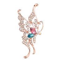 Broche de strass, alliage de zinc, papillon, Plaqué de couleur d'or rose, pour femme & avec strass & creux, plus de couleurs à choisir, protéger l'environnement, sans nickel, plomb et cadmium, 30x66mm, 10PC/lot, Vendu par lot