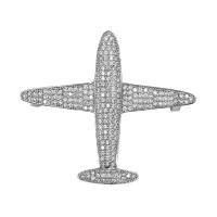 Broche de strass, alliage de zinc, avion, Placage de couleur platine, unisexe & avec strass, protéger l'environnement, sans nickel, plomb et cadmium, 45x40mm, 10PC/lot, Vendu par lot