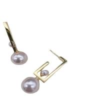 Messing oorhangers, met Plastic Pearl, gold plated, voor vrouw, 13.80x45mm, Verkocht door pair