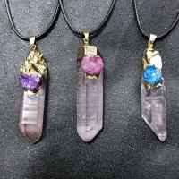 Quartz Gemstone Pendants Clear Quartz with Ice Quartz Agate & Brass irregular gold color plated Unisex 25-50mm Sold By PC