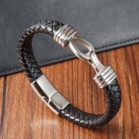 Cuero de PU Pulsera, con acero inoxidable 304, Joyería & para hombre, Negro, longitud 21 cm, Vendido por UD