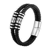 PU Armband, met 304 roestvrij staal, mode sieraden & multilayer & voor de mens, zwart, Lengte 21 cm, Verkocht door PC