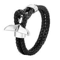 Cuero de PU Pulsera, con acero inoxidable 304, Pez, Joyería & para hombre, Negro, longitud 21 cm, Vendido por UD