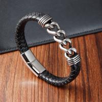 Cuero de PU Pulsera, con acero inoxidable 304, Joyería & para hombre & hueco, Negro, longitud 21 cm, Vendido por UD