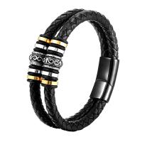 Cuero de PU Pulsera, con acero inoxidable 304, Joyería & para hombre, Negro, longitud 21 cm, Vendido por UD