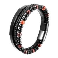 Cuero de PU Pulsera, con Piedra natural & acero inoxidable 304, Joyería & longitud diferente para la opción & para hombre, más colores para la opción, Vendido por UD