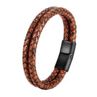 cuir PU bracelet, avec Acier inoxydable 304, bijoux de mode & pour homme, orange rougeâtre, Longueur 21 cm, Vendu par PC