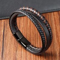 Cuero de PU Pulsera, con acero inoxidable 316L, Esférico, chapado en color plomo negro, Joyería & para hombre, negro y marrón, longitud 21 cm, Vendido por UD