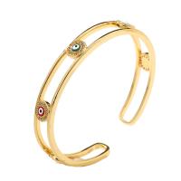 Messing Manchet Bangle, gold plated, micro pave zirconia & voor vrouw & glazuur & hol, goud, 60mm, Verkocht door PC