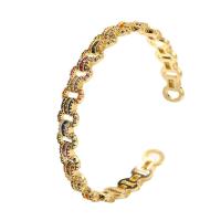 Messing Manchet Bangle, gold plated, micro pave zirconia & voor vrouw & hol, goud, 60mm, Verkocht door PC