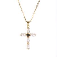 Cubic Zircon Micro Pave Brass Necklace Cross gold color plated micro pave cubic zirconia & for woman gold Length Approx 17.7 Inch Sold By PC