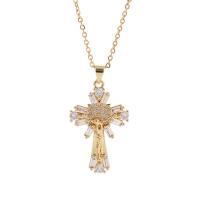 Cubic Zircon Micro Pave Brass Necklace Cross gold color plated micro pave cubic zirconia & for woman gold Length Approx 17.7 Inch Sold By PC