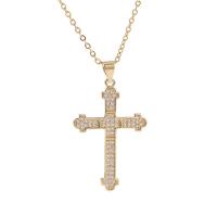 Cubic Zircon Micro Pave Brass Necklace Cross gold color plated micro pave cubic zirconia & for woman gold Length Approx 17.7 Inch Sold By PC