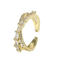 Cubic Zirconia Micro Pave Brass Ring gold color plated Adjustable & micro pave cubic zirconia & for woman & hollow gold 17mm Sold By PC