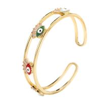 Messing Manchet Bangle, gold plated, boze oog patroon & micro pave zirconia & voor vrouw & glazuur & hol, goud, 60mm, Verkocht door PC