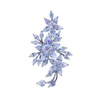 Broche de strass, alliage de zinc, fleur, Plaqué de platine, pour femme & avec strass, 58mm, 10PC/lot, Vendu par lot