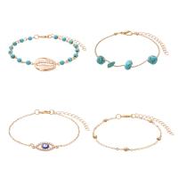 alliage de zinc Set de bracelet, avec turquoise, avec 1.96inch chaînes de rallonge, Placage de couleur d'or, 4 pièces & pour femme & avec strass, protéger l'environnement, sans nickel, plomb et cadmium, Longueur Environ 7 pouce, Environ 7.4 pouce, Vendu par fixé