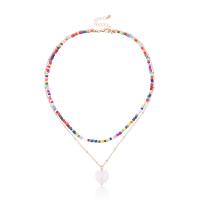 Seed verre collier de perles, Seedbead, avec alliage de zinc, avec 1.9inch chaînes de rallonge, coeur, Placage, Double couche & pour femme, protéger l'environnement, sans nickel, plomb et cadmium, 17mm, Longueur Environ 15.7 pouce, Environ 18.1 pouce, Vendu par PC