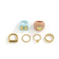 Zinklegering Ring Set, Zinc Alloy, met Acryl, gold plated, 6 stuks & voor vrouw, 17mm, 19mm, Maat:6.5-9, Verkocht door Stel