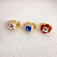 Strass vinger Ring, Messing, 18K verguld, mode sieraden & voor vrouw & met strass, meer kleuren voor de keuze, nikkel, lood en cadmium vrij, 17mm, Verkocht door PC