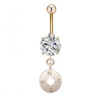 Rustfrit stål Belly Ring, Zinc Alloy, med Cubic Zirconia & 304 rustfrit stål, Galvanisk plettering, for kvinde & facetteret, flere farver til valg, nikkel, bly & cadmium fri, 36.40mm, Solgt af PC