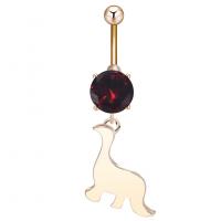 Rustfrit stål Belly Ring, Zinc Alloy, med Cubic Zirconia & 304 rustfrit stål, Dinosaur, Galvanisk plettering, for kvinde & facetteret, gylden, nikkel, bly & cadmium fri, 14.40x46.50mm, Solgt af PC