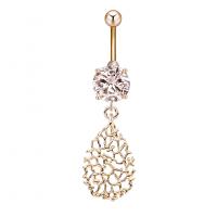 Rustfrit stål Belly Ring, Zinc Alloy, med Cubic Zirconia & 304 rustfrit stål, Teardrop, Galvanisk plettering, for kvinde & facetteret & hule, flere farver til valg, nikkel, bly & cadmium fri, 14.80x50.70mm, Solgt af PC