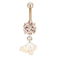 Rustfrit stål Belly Ring, Zinc Alloy, med Cubic Zirconia & 304 rustfrit stål, Fisk, Galvanisk plettering, for kvinde & facetteret, flere farver til valg, nikkel, bly & cadmium fri, 14.60x40.30mm, Solgt af PC