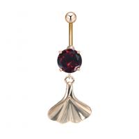 Rustfrit stål Belly Ring, Zinc Alloy, med Cubic Zirconia & 304 rustfrit stål, Ginkgo blad, Galvanisk plettering, for kvinde & facetteret, flere farver til valg, nikkel, bly & cadmium fri, 15.10x41.50mm, Solgt af PC