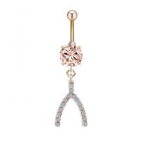 Rustfrit stål Belly Ring, Zinc Alloy, med Cubic Zirconia & 304 rustfrit stål, Galvanisk plettering, for kvinde & facetteret, flere farver til valg, nikkel, bly & cadmium fri, 12.30x43.70mm, Solgt af PC