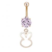 Rustfrit stål Belly Ring, Zinc Alloy, med Cubic Zirconia & 304 rustfrit stål, Kanin, Galvanisk plettering, for kvinde & facetteret & hule, flere farver til valg, nikkel, bly & cadmium fri, 9.90x38.60mm, Solgt af PC