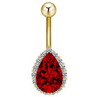 Rustfrit stål Belly Ring, Zinc Alloy, med Cubic Zirconia & 304 rustfrit stål, Teardrop, Galvanisk plettering, for kvinde & facetteret, flere farver til valg, nikkel, bly & cadmium fri, 35.30mm, Solgt af PC