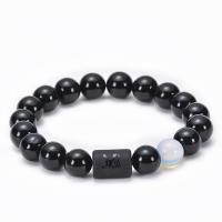 agate noire bracelet, avec pierre gemme, 12 Signes du Zodiaque, élastique & différents matériaux pour le choix & unisexe & styles différents pour le choix, 10mm, Longueur 6.6-8.2 pouce, Vendu par PC