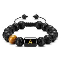 Edelsteen armbanden, Lava, met Tiger Eye, De Brief van het alfabet, handgemaakt, uniseks & verstelbaar & verschillende stijlen voor de keuze, zwart, 10mm, Lengte 8.7 inch, Verkocht door PC