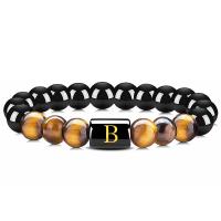 Gemstone Bracelets Obsidian with Tiger Eye Alphabet Letter handmade Unisex 8mm Length 6.6-8.5 Inch Sold By PC