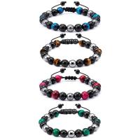 Bracelets de pierres précieuses, Obsidienne, avec Pierre de Noir-Magnetic & cordon de polyester & oeil de tigre, Rond, unisexe & styles différents pour le choix, plus de couleurs à choisir, 8mm, Longueur 19-30 cm, Vendu par PC